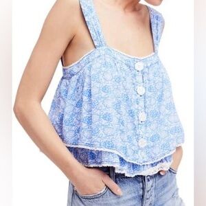NWT Free people Sweet Caroline tank Top Size Large Blue White